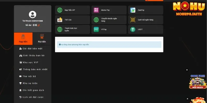 Nohu90 245 Hướng dẫn giao dịch nạp rút tiền siêu tốc tại Nohu90